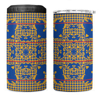 Cobalt Blue Hearts Crown Traditional Geometry 4 in 1 Can Cooler Tumbler Seanamarena Basotho Blanket Inspired