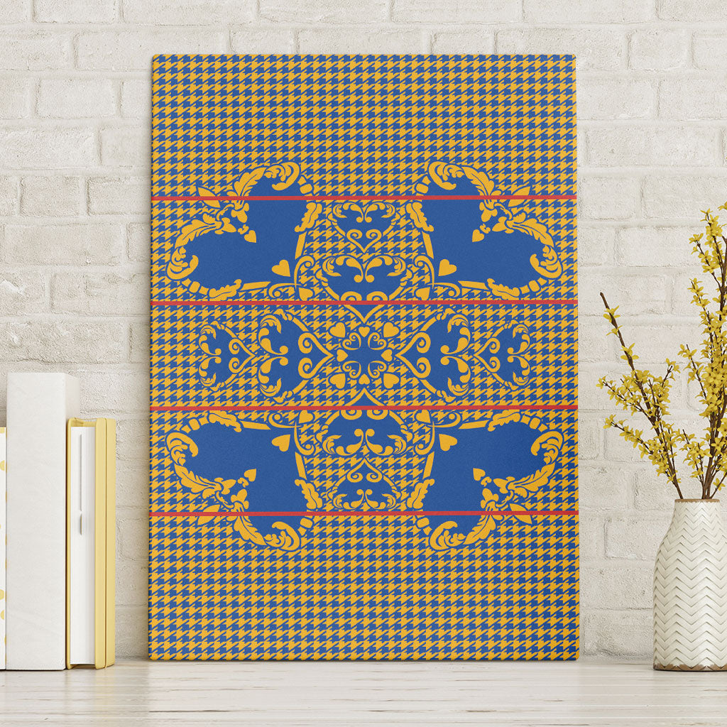 Cobalt Blue Hearts Crown Traditional Geometry Canvas Wall Art Seanamarena Basotho Blanket Inspired