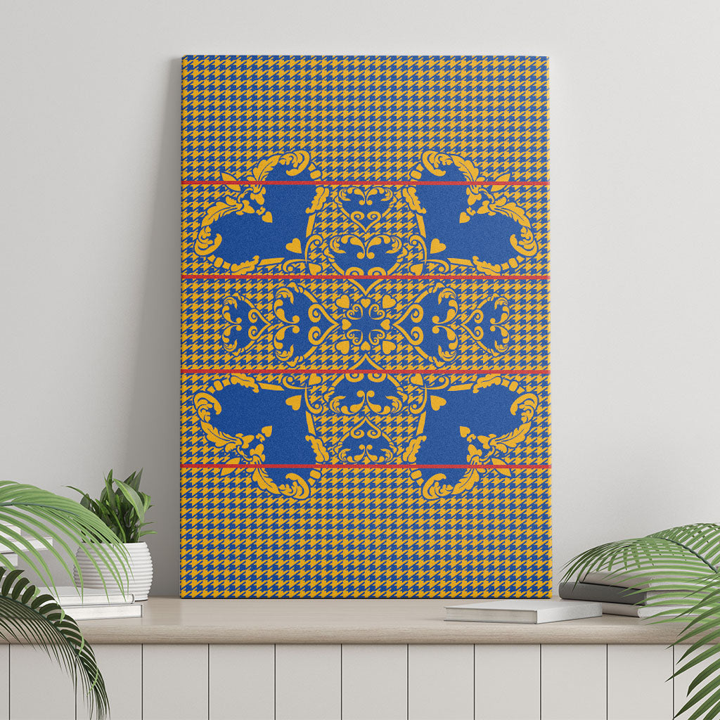 Cobalt Blue Hearts Crown Traditional Geometry Canvas Wall Art Seanamarena Basotho Blanket Inspired