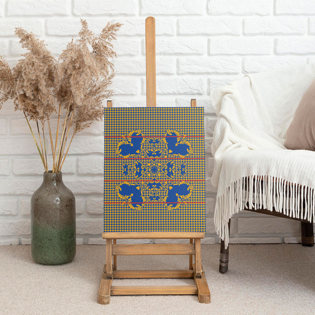 Cobalt Blue Hearts Crown Traditional Geometry Canvas Wall Art Seanamarena Basotho Blanket Inspired