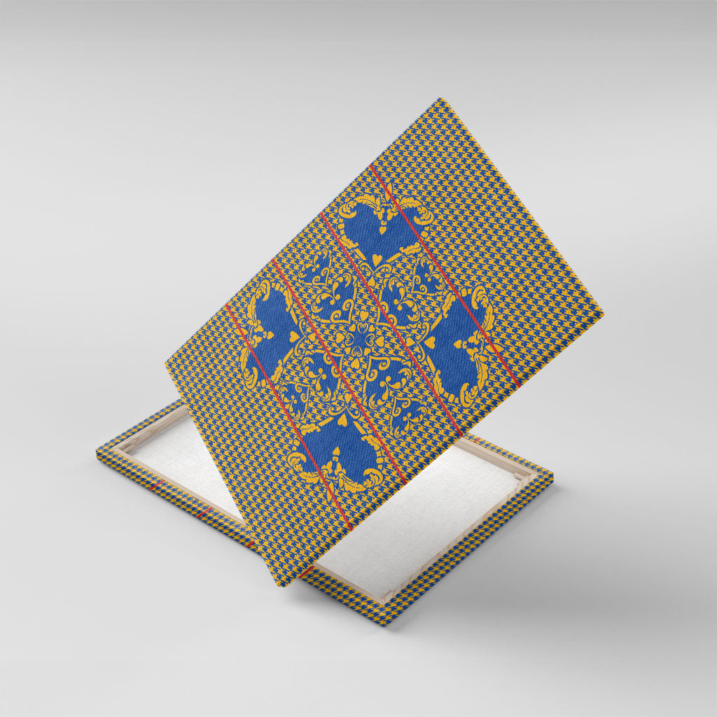 Cobalt Blue Hearts Crown Traditional Geometry Canvas Wall Art Seanamarena Basotho Blanket Inspired