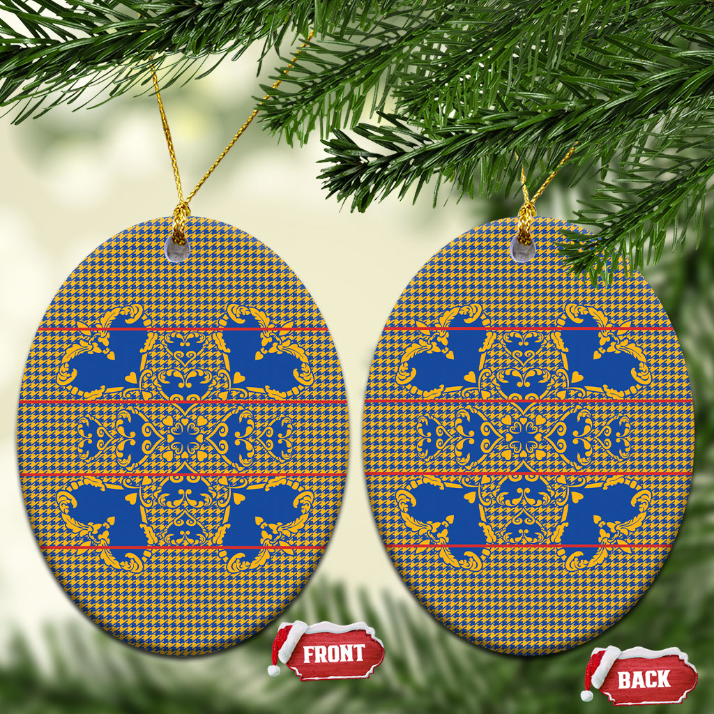 Cobalt Blue Hearts Crown Traditional Geometry Ceramic Ornament Seanamarena Basotho Blanket Inspired