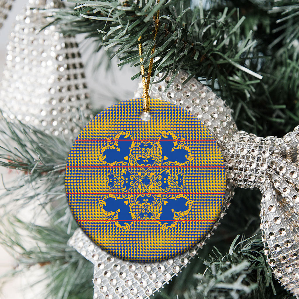 Cobalt Blue Hearts Crown Traditional Geometry Ceramic Ornament Seanamarena Basotho Blanket Inspired