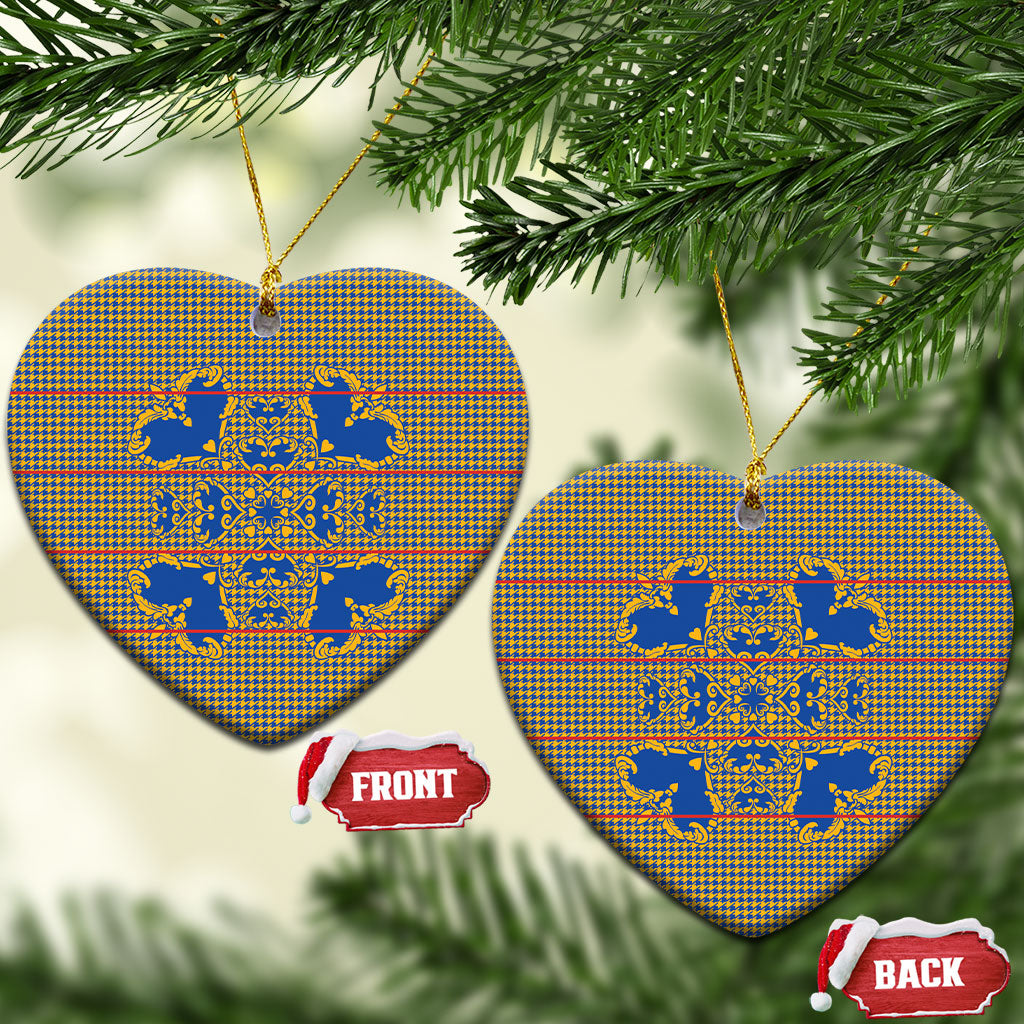 Cobalt Blue Hearts Crown Traditional Geometry Ceramic Ornament Seanamarena Basotho Blanket Inspired
