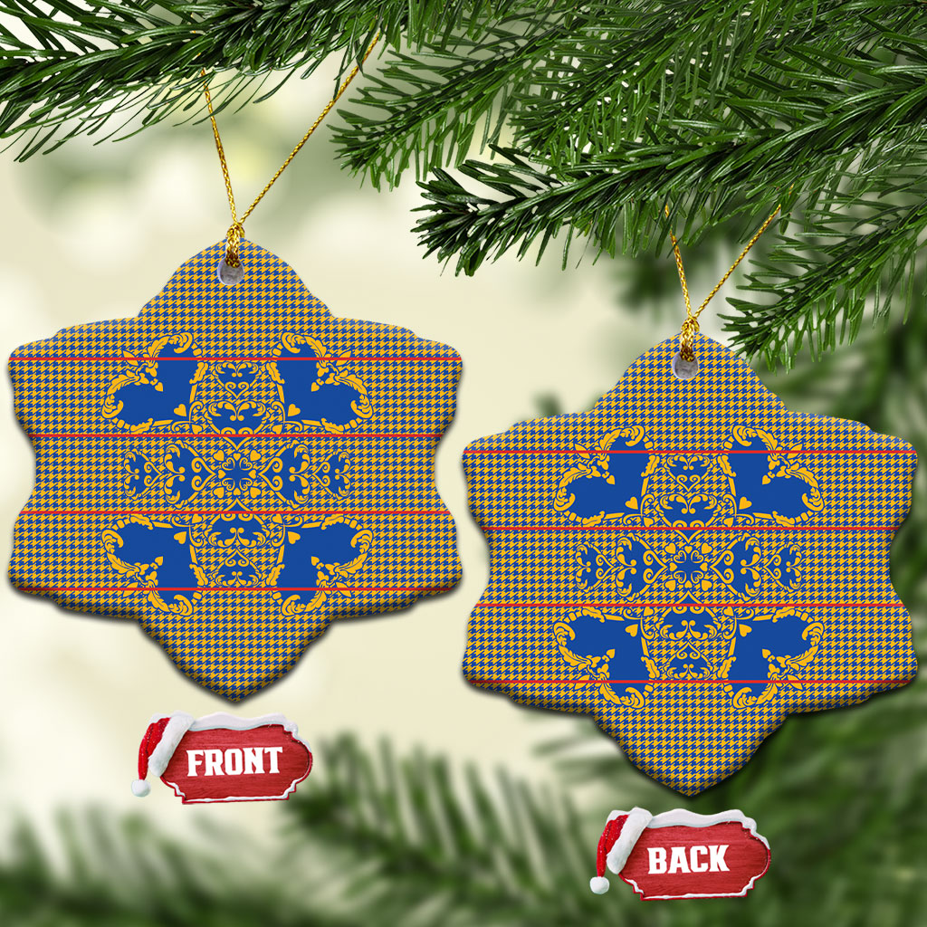 Cobalt Blue Hearts Crown Traditional Geometry Ceramic Ornament Seanamarena Basotho Blanket Inspired