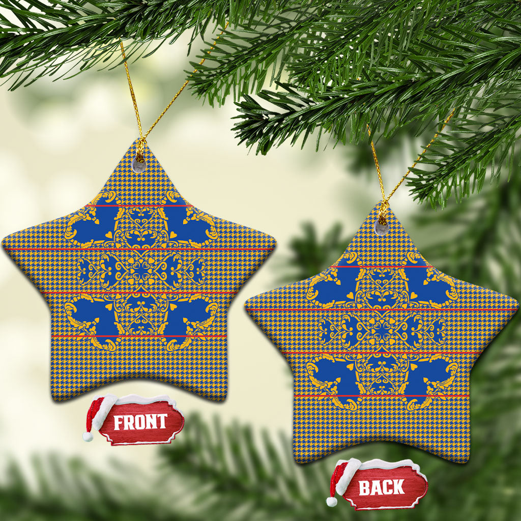 Cobalt Blue Hearts Crown Traditional Geometry Ceramic Ornament Seanamarena Basotho Blanket Inspired