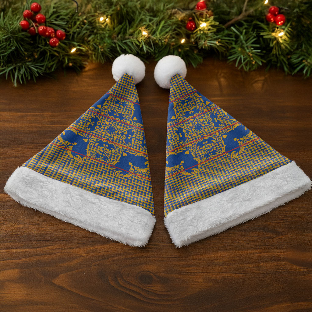 Cobalt Blue Hearts Crown Traditional Geometry Christmas Santa Hat Seanamarena Basotho Blanket Inspired