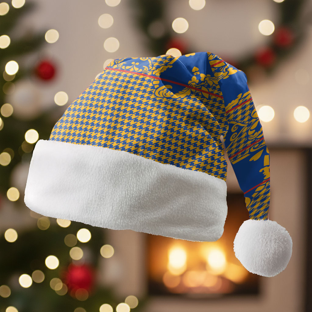 Cobalt Blue Hearts Crown Traditional Geometry Christmas Santa Hat Seanamarena Basotho Blanket Inspired