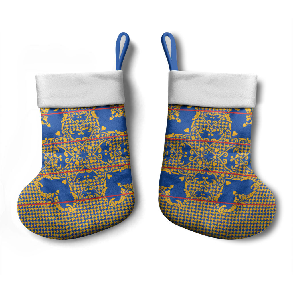 Cobalt Blue Hearts Crown Traditional Geometry Christmas Stocking Seanamarena Basotho Blanket Inspired