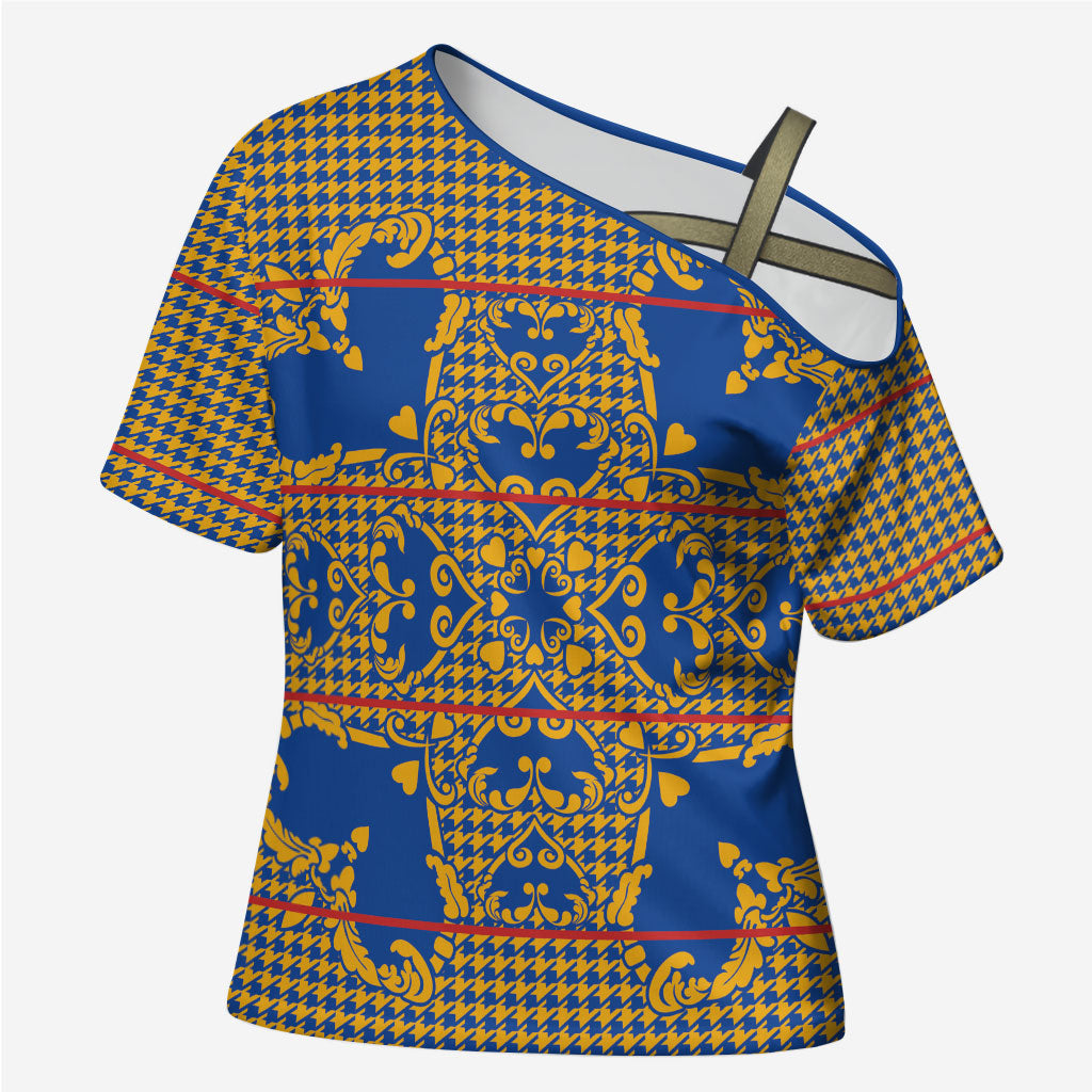 Cobalt Blue Hearts Crown Traditional Geometry Cross Shoulder Shirt Seanamarena Basotho Blanket Inspired