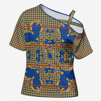 Cobalt Blue Hearts Crown Traditional Geometry Cross Shoulder Shirt Seanamarena Basotho Blanket Inspired