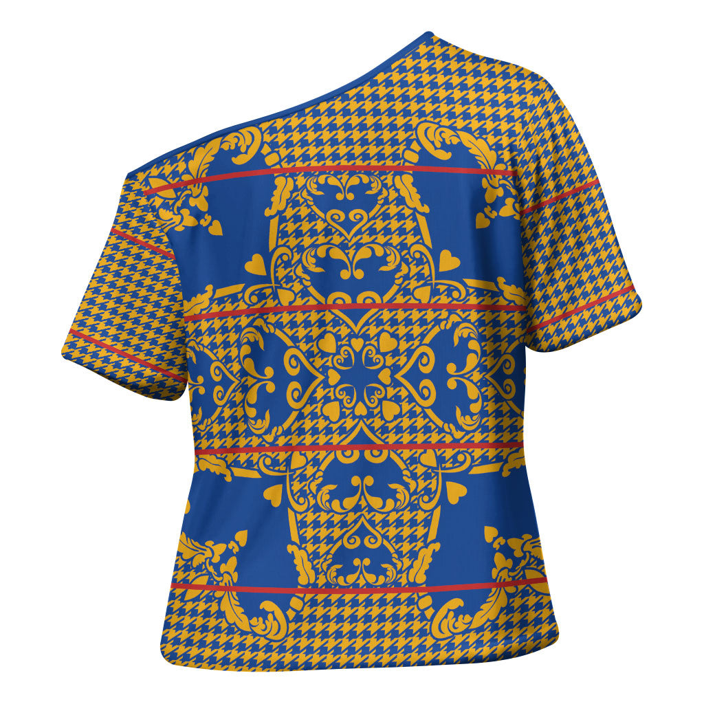 Cobalt Blue Hearts Crown Traditional Geometry Cross Shoulder Shirt Seanamarena Basotho Blanket Inspired