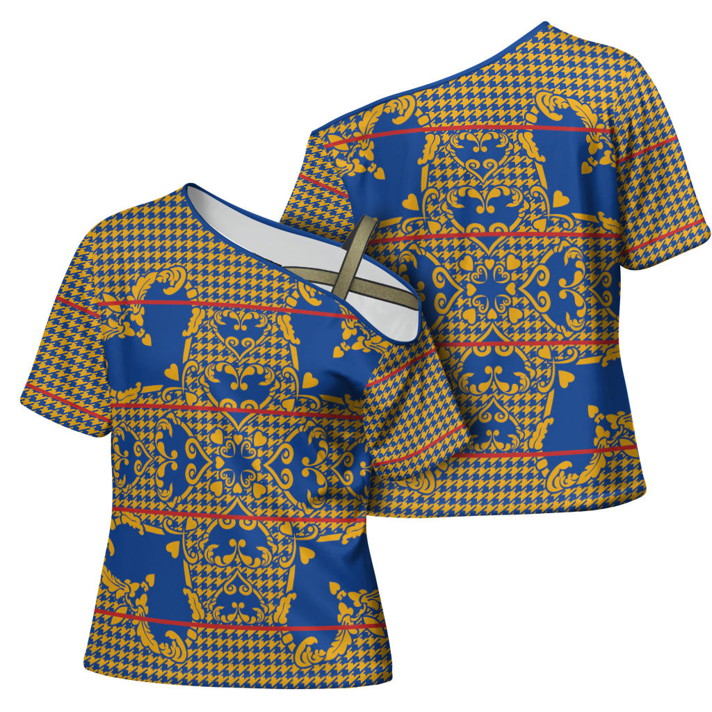 Cobalt Blue Hearts Crown Traditional Geometry Cross Shoulder Shirt Seanamarena Basotho Blanket Inspired