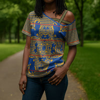Cobalt Blue Hearts Crown Traditional Geometry Cross Shoulder Shirt Seanamarena Basotho Blanket Inspired