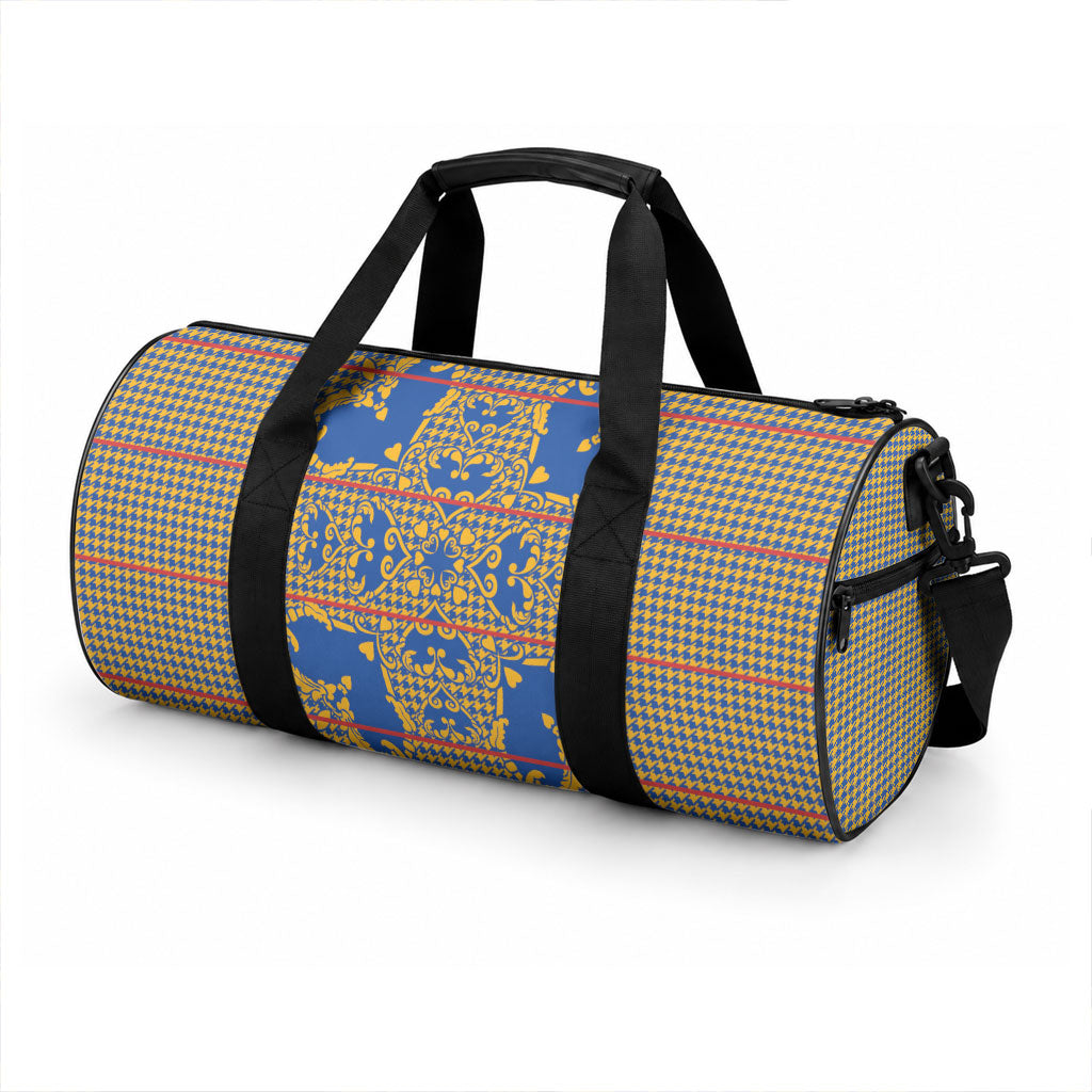 Cobalt Blue Hearts Crown Traditional Geometry Duffle Bag Seanamarena Basotho Blanket Inspired