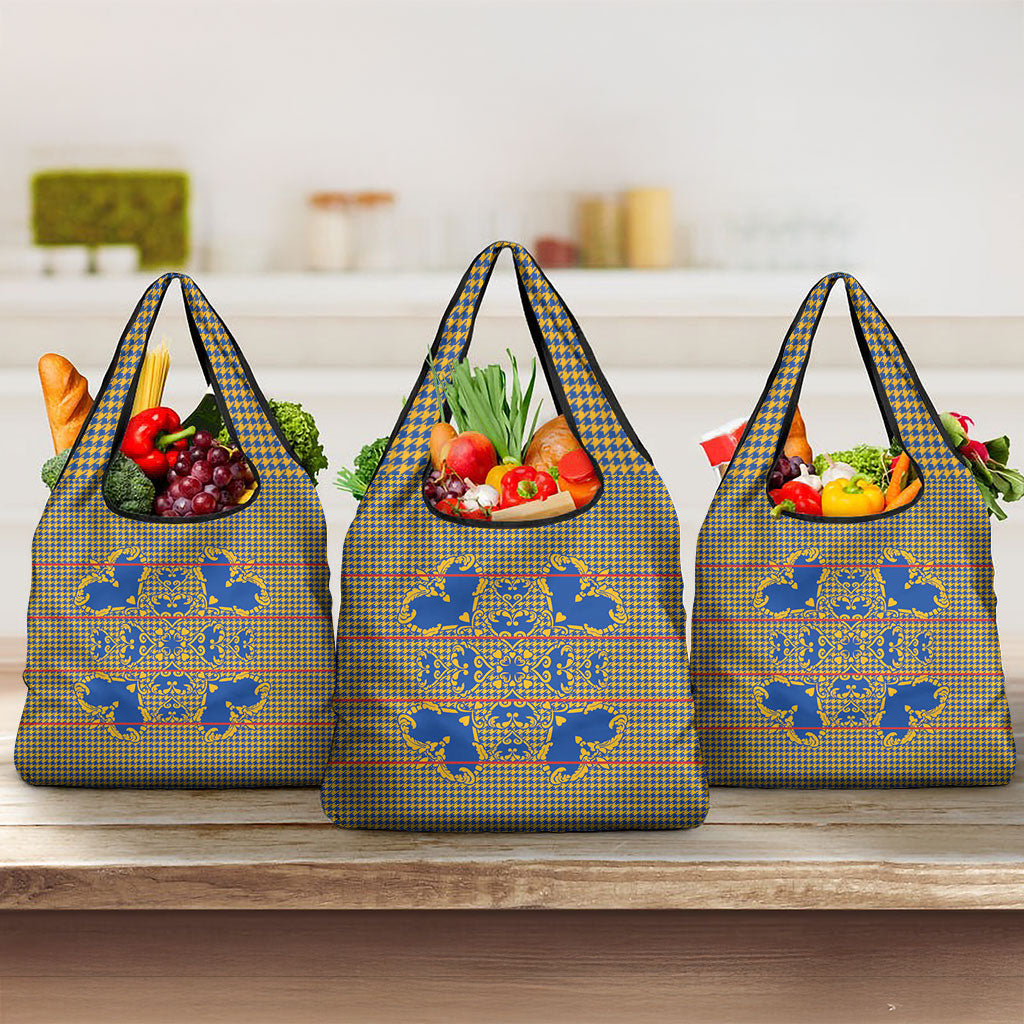 Cobalt Blue Hearts Crown Traditional Geometry Grocery Bag Seanamarena Basotho Blanket Inspired