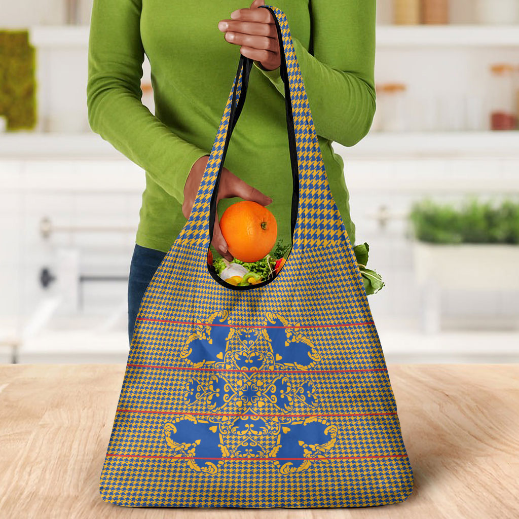 Cobalt Blue Hearts Crown Traditional Geometry Grocery Bag Seanamarena Basotho Blanket Inspired