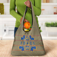 Cobalt Blue Hearts Crown Traditional Geometry Grocery Bag Seanamarena Basotho Blanket Inspired