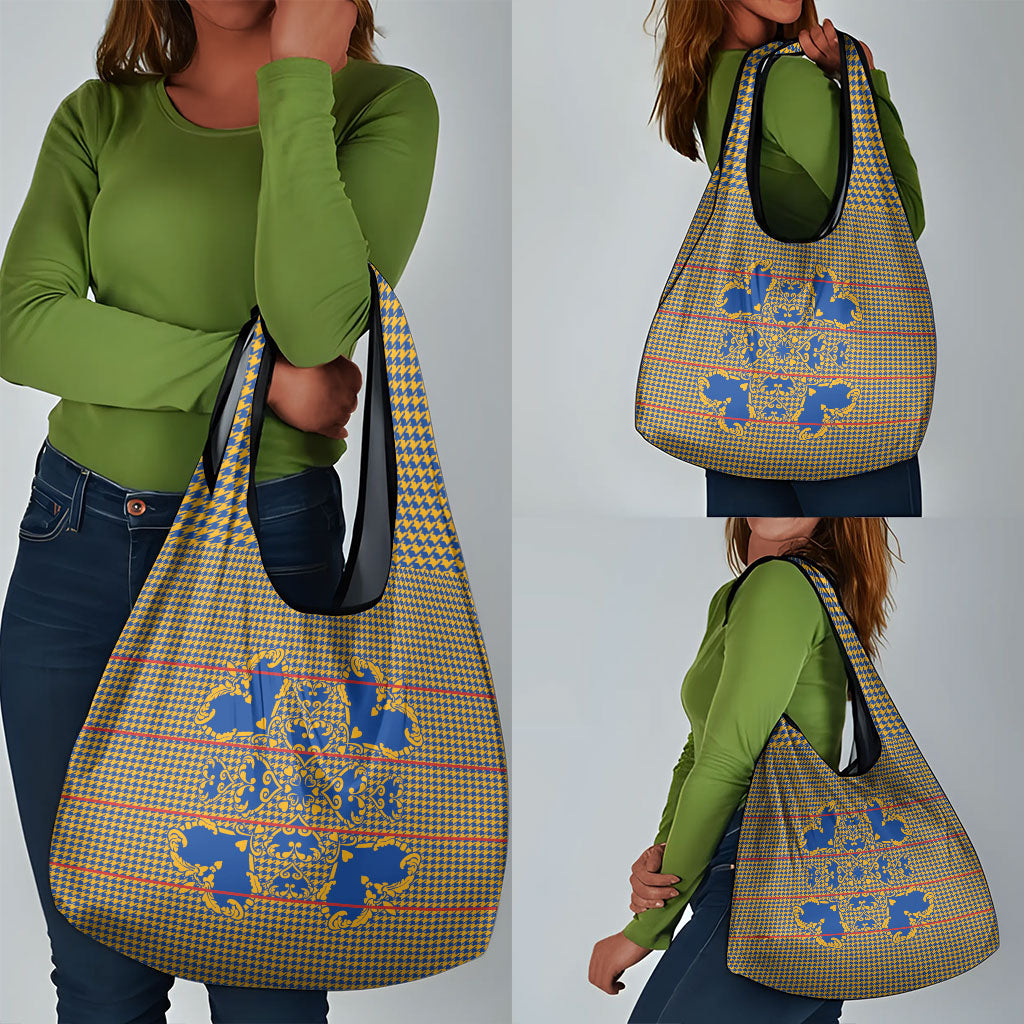 Cobalt Blue Hearts Crown Traditional Geometry Grocery Bag Seanamarena Basotho Blanket Inspired