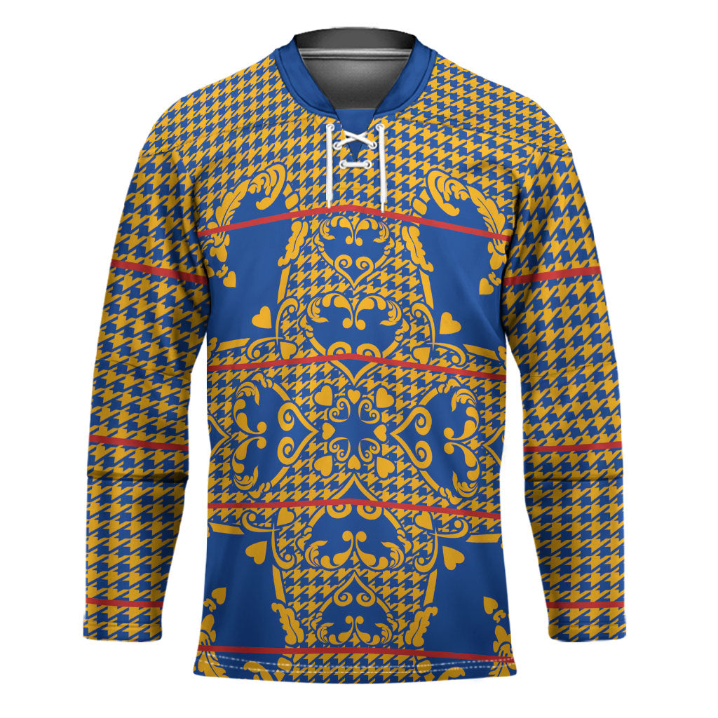 Cobalt Blue Hearts Crown Traditional Geometry Hockey Jersey Seanamarena Basotho Blanket Inspired