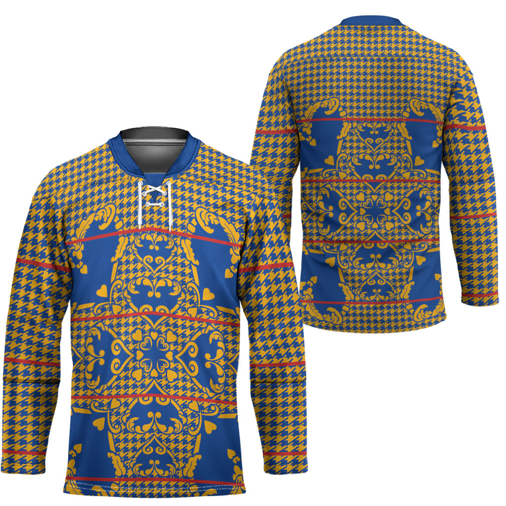 Cobalt Blue Hearts Crown Traditional Geometry Hockey Jersey Seanamarena Basotho Blanket Inspired