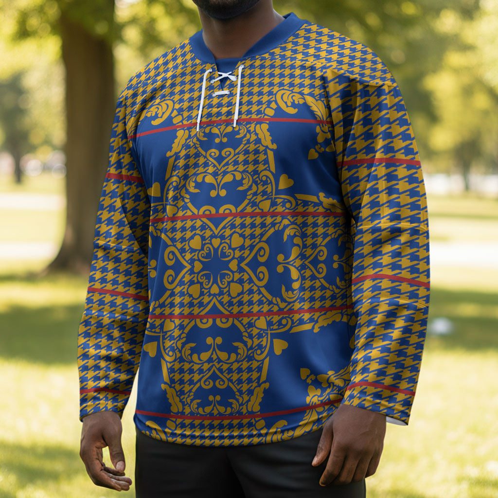 Cobalt Blue Hearts Crown Traditional Geometry Hockey Jersey Seanamarena Basotho Blanket Inspired