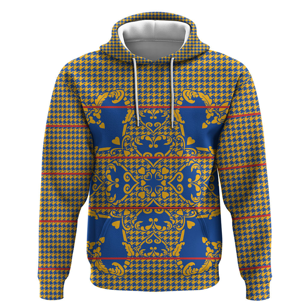Cobalt Blue Hearts Crown Traditional Geometry Hoodie Seanamarena Basotho Blanket Inspired