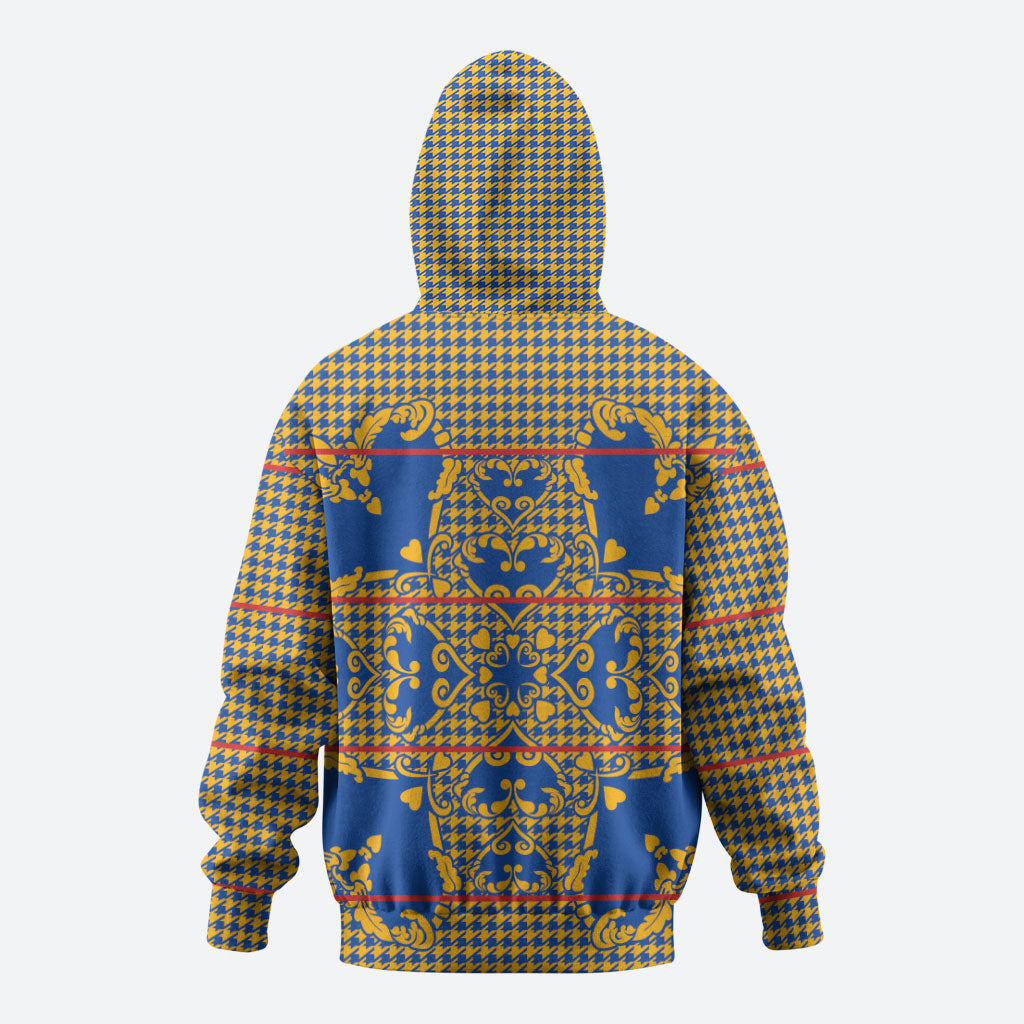 Cobalt Blue Hearts Crown Traditional Geometry Hoodie Seanamarena Basotho Blanket Inspired