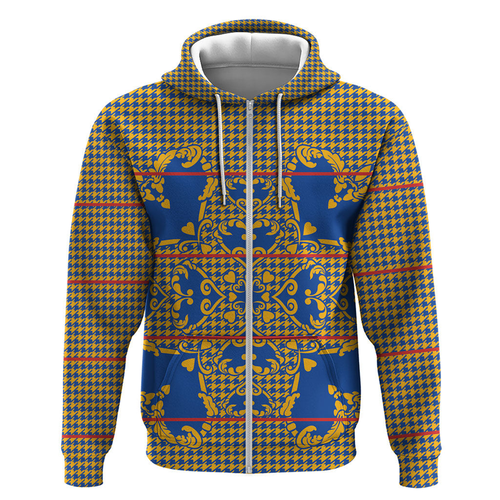 Cobalt Blue Hearts Crown Traditional Geometry Hoodie Seanamarena Basotho Blanket Inspired