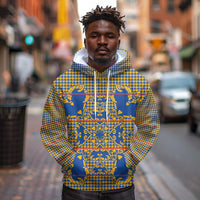 Cobalt Blue Hearts Crown Traditional Geometry Hoodie Seanamarena Basotho Blanket Inspired