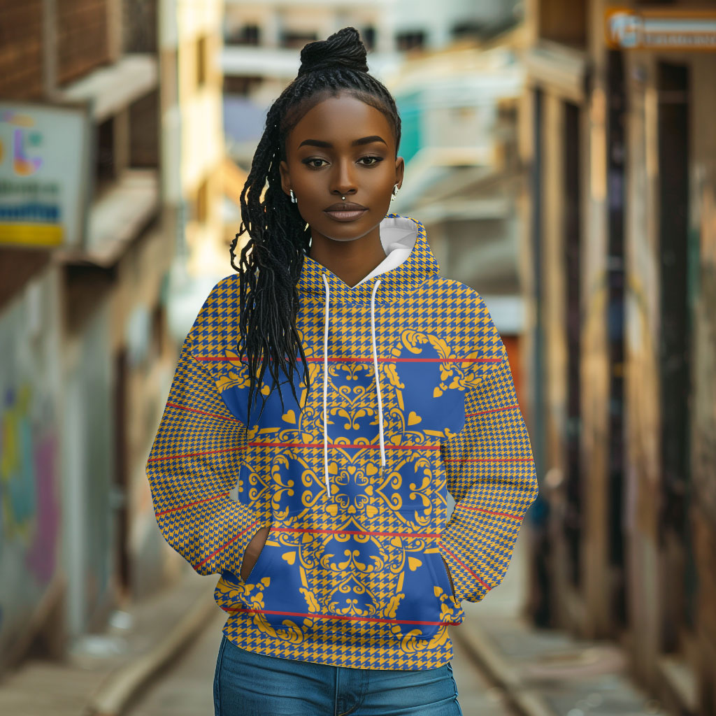 Cobalt Blue Hearts Crown Traditional Geometry Hoodie Seanamarena Basotho Blanket Inspired