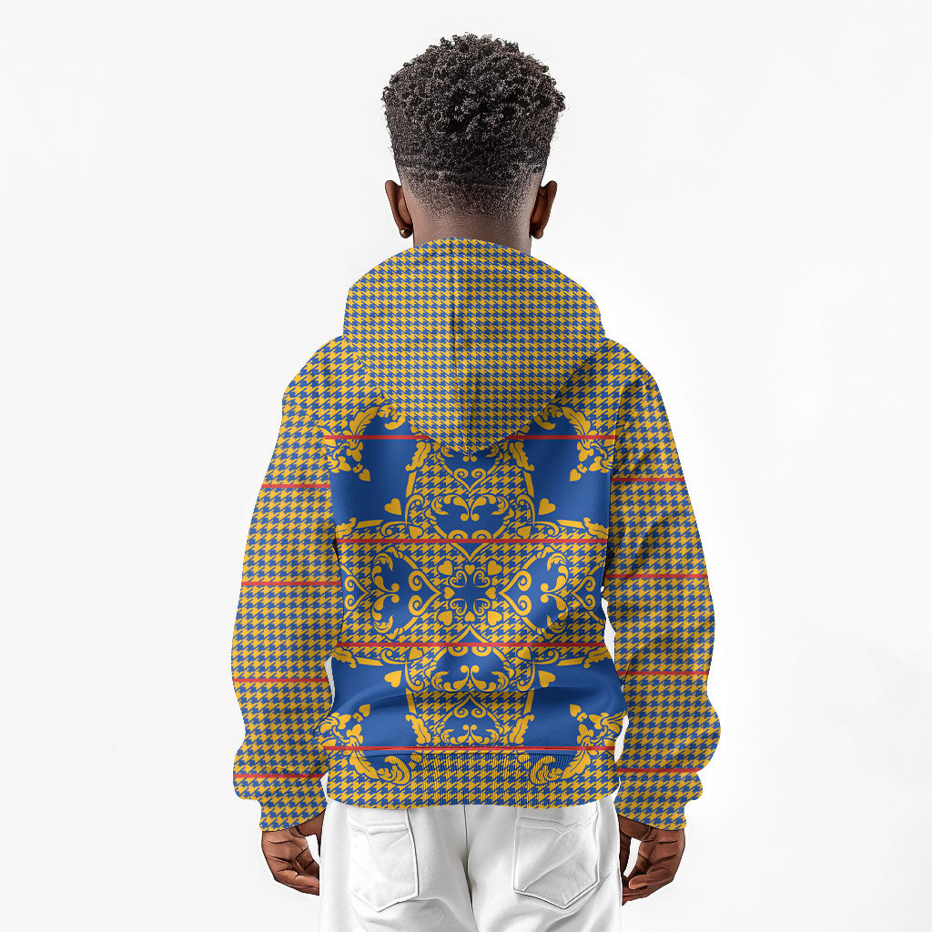 Cobalt Blue Hearts Crown Traditional Geometry Kid Hoodie Seanamarena Basotho Blanket Inspired