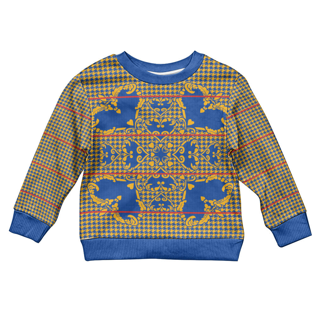Cobalt Blue Hearts Crown Traditional Geometry Kid Ugly Christmas Sweater Seanamarena Basotho Blanket Inspired