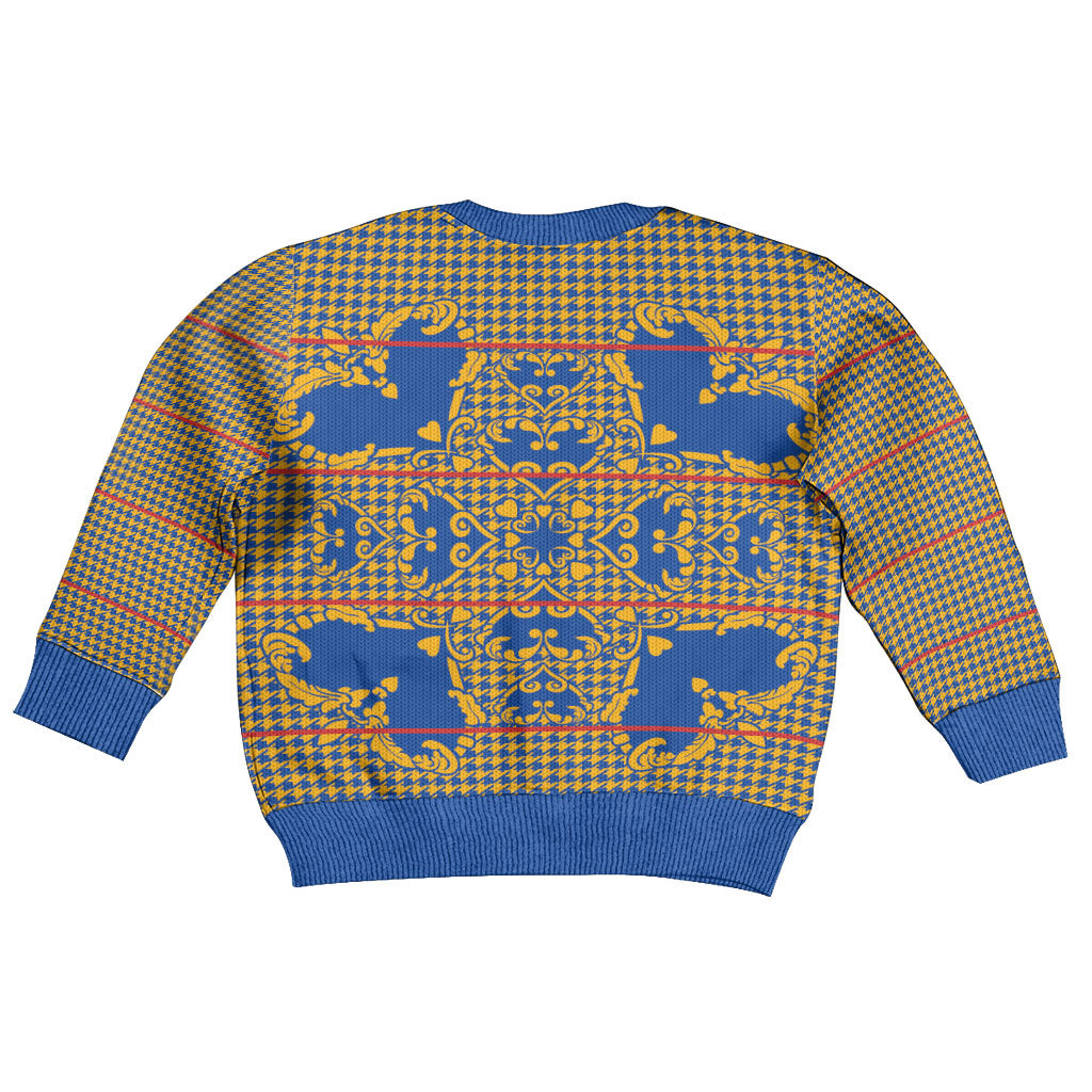 Cobalt Blue Hearts Crown Traditional Geometry Kid Ugly Christmas Sweater Seanamarena Basotho Blanket Inspired