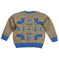 Cobalt Blue Hearts Crown Traditional Geometry Kid Ugly Christmas Sweater Seanamarena Basotho Blanket Inspired