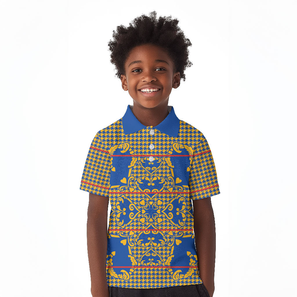 Cobalt Blue Hearts Crown Traditional Geometry Kid Polo Shirt Seanamarena Basotho Blanket Inspired