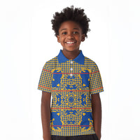 Cobalt Blue Hearts Crown Traditional Geometry Kid Polo Shirt Seanamarena Basotho Blanket Inspired