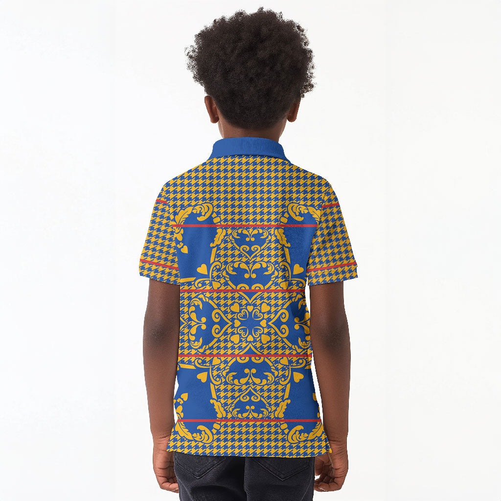 Cobalt Blue Hearts Crown Traditional Geometry Kid Polo Shirt Seanamarena Basotho Blanket Inspired