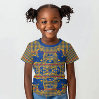 Cobalt Blue Hearts Crown Traditional Geometry Kid T shirt Seanamarena Basotho Blanket Inspired