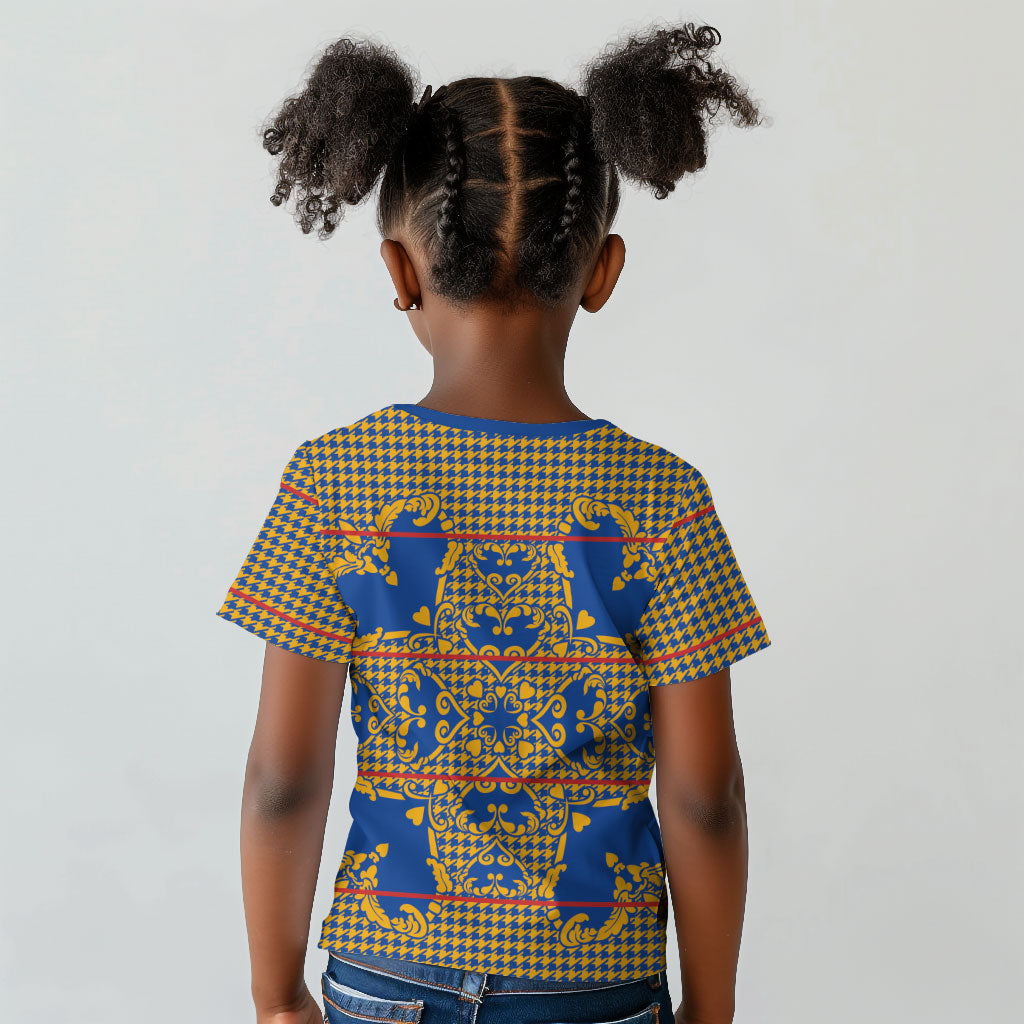 Cobalt Blue Hearts Crown Traditional Geometry Kid T shirt Seanamarena Basotho Blanket Inspired