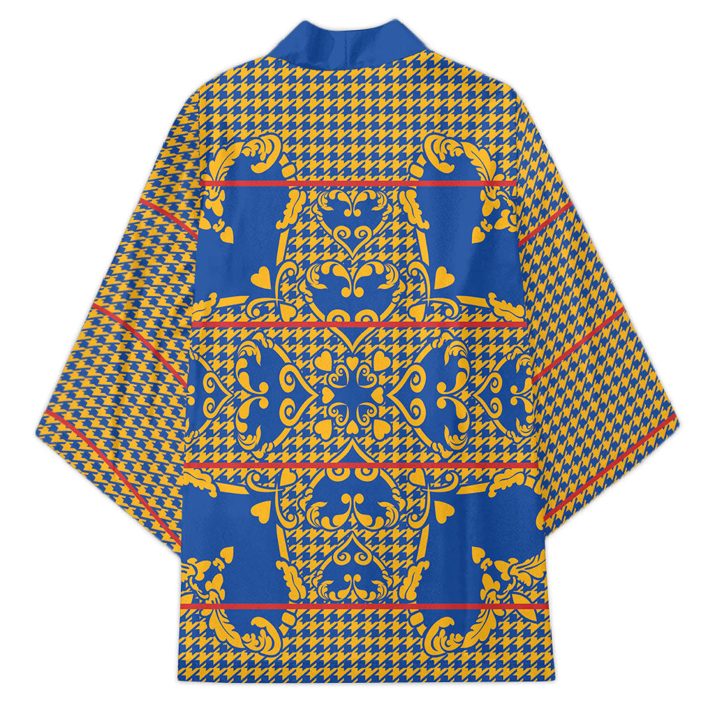 Cobalt Blue Hearts Crown Traditional Geometry Kimono Seanamarena Basotho Blanket Inspired