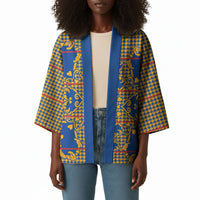 Cobalt Blue Hearts Crown Traditional Geometry Kimono Seanamarena Basotho Blanket Inspired