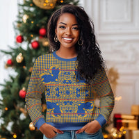 Cobalt Blue Hearts Crown Traditional Geometry Ugly Christmas Sweater Seanamarena Basotho Blanket Inspired