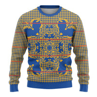 Cobalt Blue Hearts Crown Traditional Geometry Ugly Christmas Sweater Seanamarena Basotho Blanket Inspired