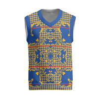 Cobalt Blue Hearts Crown Traditional Geometry Christmas Knitted V-Neck Vest Seanamarena Basotho Blanket Inspired