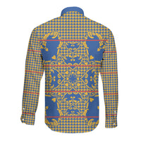 Cobalt Blue Hearts Crown Traditional Geometry Long Sleeve Button Shirt Seanamarena Basotho Blanket Inspired