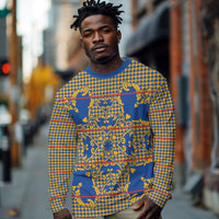 Cobalt Blue Hearts Crown Traditional Geometry Long Sleeve Shirt Seanamarena Basotho Blanket Inspired