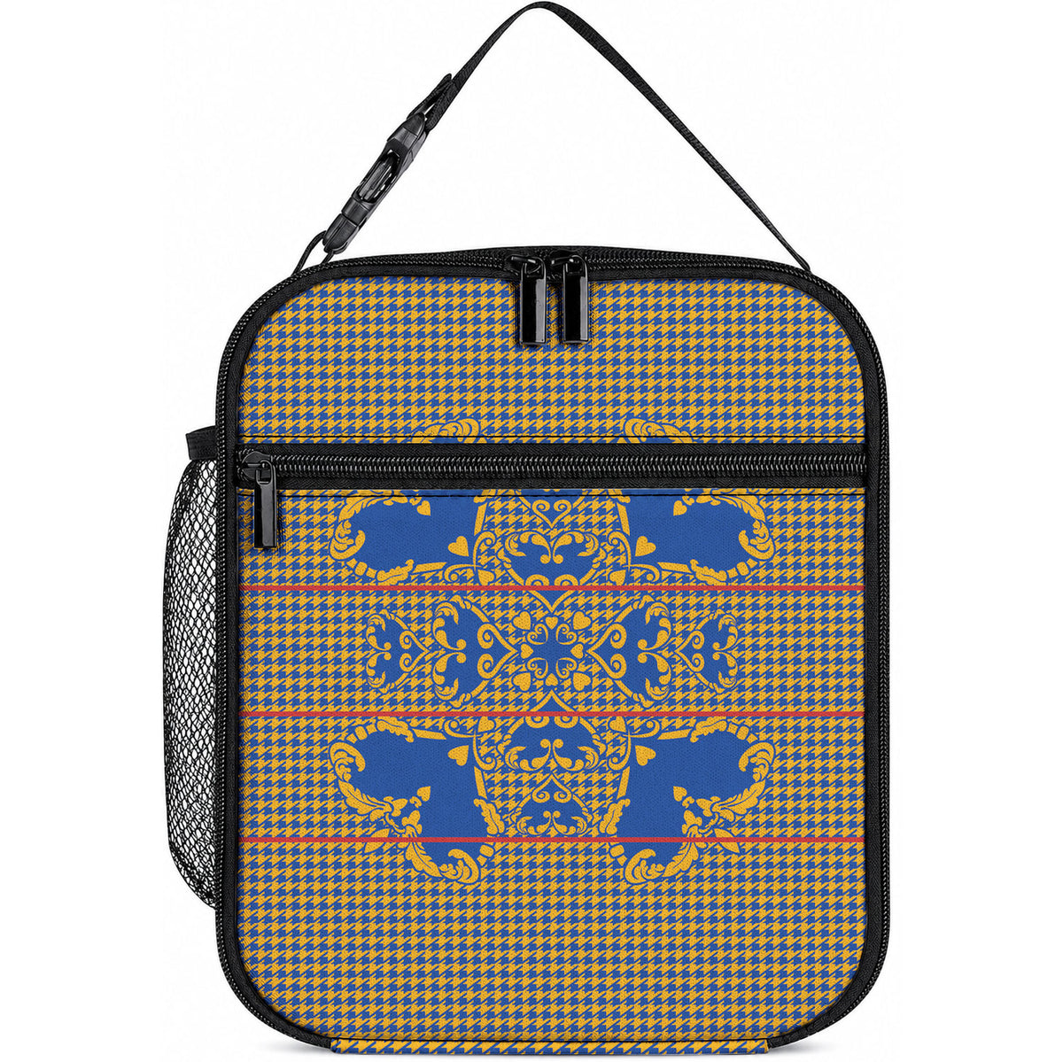 Cobalt Blue Hearts Crown Traditional Geometry Lunch Bag Seanamarena Basotho Blanket Inspired