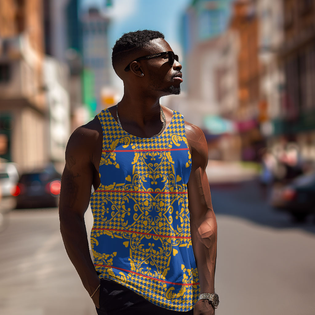 Cobalt Blue Hearts Crown Traditional Geometry Men Tank Top Seanamarena Basotho Blanket Inspired