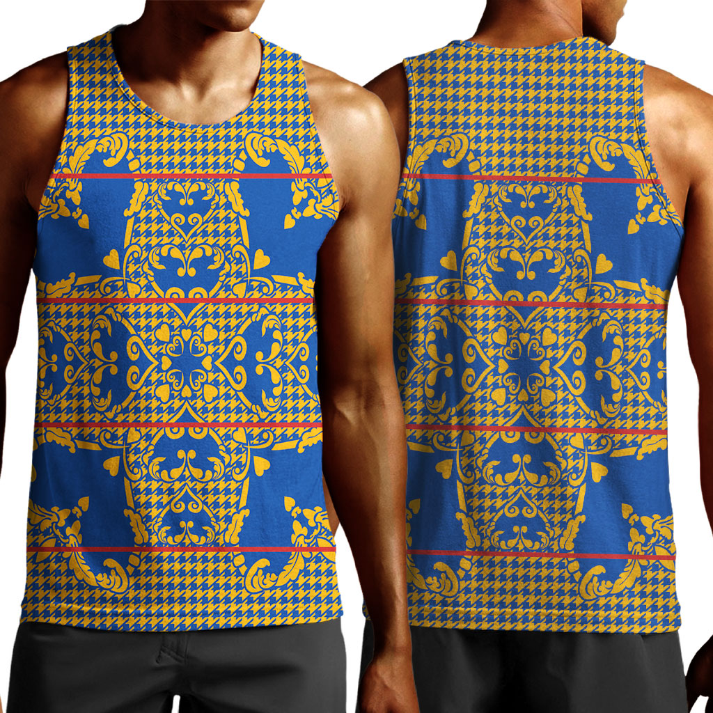 Cobalt Blue Hearts Crown Traditional Geometry Men Tank Top Seanamarena Basotho Blanket Inspired